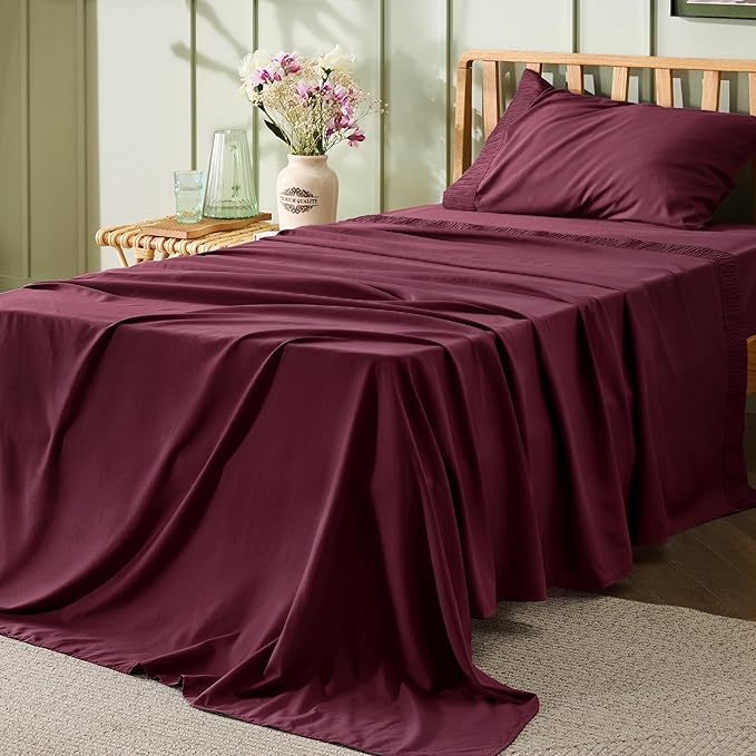 Bedsure Twin XL Sheet Sets Dorm Bedding - 3 Pieces Soft Extra Long Twin Sheets, Hotel Luxury, Easy Care Microfiber for Women, Men, Red