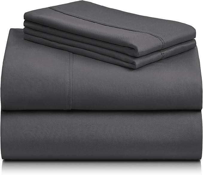 LuxClub 3 PC Twin XL Sheet Set, Deep Pockets Wrinkle Free Cooling Bed Sheets Hotel Bedding for Women, Men, Kids & Teens, Includes 1 Fitted Sheet, 1 Flat Sheet and 1 Pillowcase-Silky Soft Dark Grey