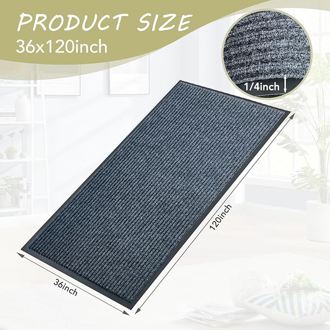 Front Door Mat,3'x10'Indoor Outdoor Door Mat,Heavy Duty Welcome,Commercial Floor Mats Inside Outside Entrance, Waterproof All-Season, All-Weather Non Slip Backing Doormat for Entryway,Dark Gray