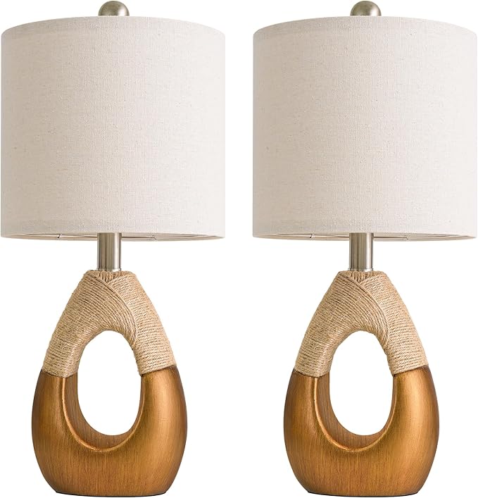 OYEARS 19" Table Lamps Set of 2, Boho Lamps for Living Room, Rustic Bedside Lamps for Bedroom, Farmhouse Rattan Table Lamp, Small Space Nightstand Lamp for Home Office (Bulb Not Included, Gold)