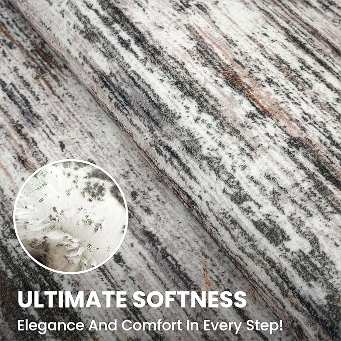 2x6 Modern Abstract Runner Rug for Hallways, Grey Brown Super Soft Hallway Decor Kitchen Rugs with Non-Slip, Non-Shedding Washable Runners for Entryway Bedroom Indoor