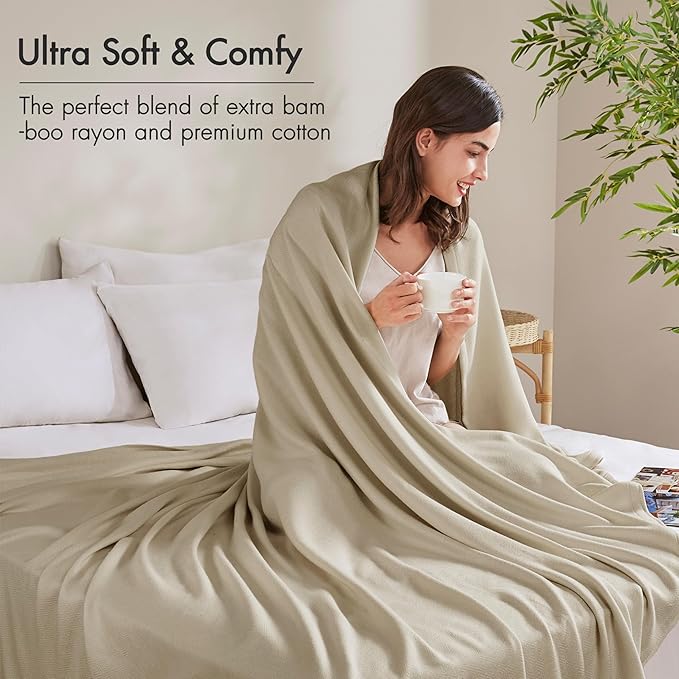 Madison Park Twin Size Blanket, 70% Rayon Bamboo-Based, 30% Cotton, Breathable for Hot Sleepers Menopause, Ultra Soft and Snag-Resistant, Summer Blanket for Bed or Couch, Twin 66"x90", Khaki