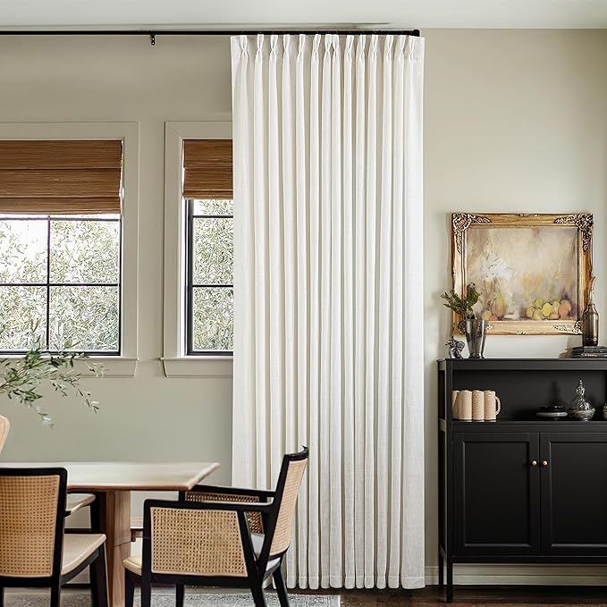 Natural Pinch Pleated Linen Curtains 1 Panel for Living Room Bedroom Memory Training Shaped Semi Sheer Pleat Drapes with Hooks Rings Light Filtering Window Curtain 60x108