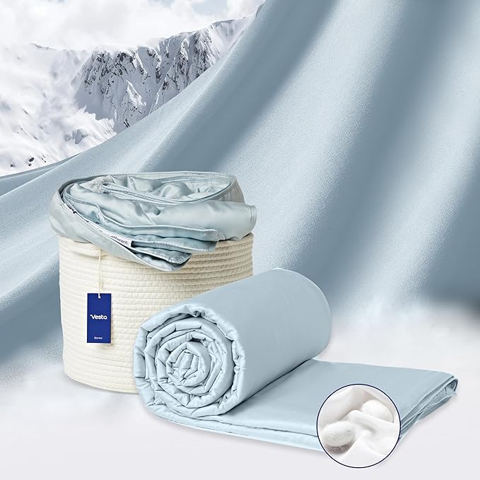 Vesta Washable Silk Lightweight Comforter, Cooling Blanket for Hot Sleepers, 100% Long Staple Mulberry Silk, Moisture & Thermal Control for Summer Use (Skyline Blue, King/Cal King 104'' X 90'')