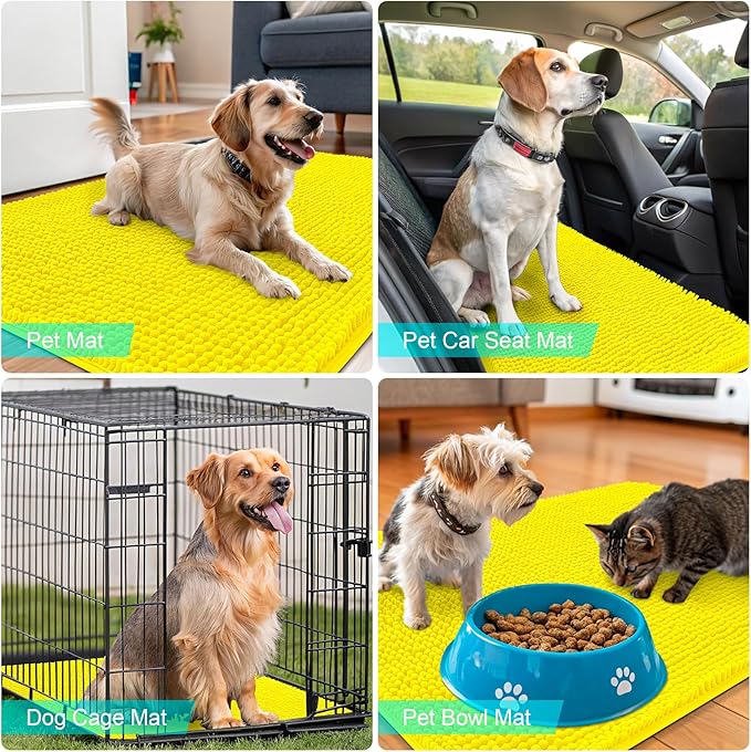 OLANLY Dog Door Mat for Muddy Paws 24x16, Absorbs Moisture and Dirt, Absorbent Non-Slip Washable Doormat, Quick Dry Chenille Mud Mat, Entry Indoor Entryway Carpet for Inside Floor, Lemon Yellow