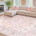 Area Rugs 7'x9' Washable Non-Slip, Floral Vintage Distress Print Pattern Medallion Carpet for Living Room Bedroom Dining Room, Pink Greypink Cute