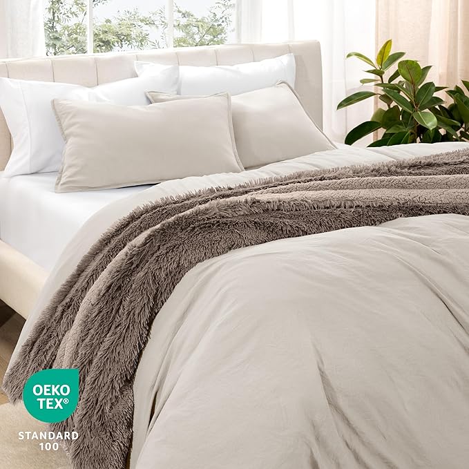 Bare Home Microfiber Duvet Cover Set - Ultra Soft Washed Microfiber - Oversized King Size - Linen-Like Look - Easy Care - Breathable Fabric - Our Softest Duvet Cover Set (Oversized King, Fog)