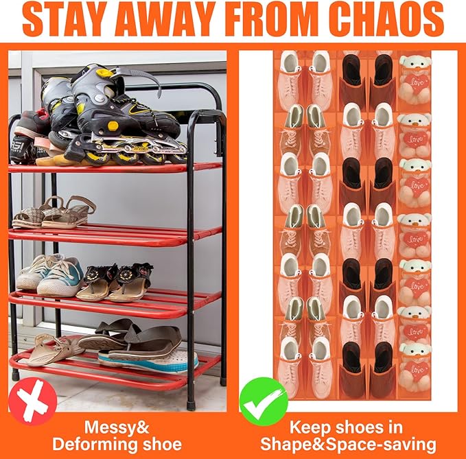 Windyun 40 Over the Door Shoe Organizer Large Mesh Pocket Hanging Shoe Rack for Closet Orange Nonslip Behind Door Storage Holder Back to School Organizer for Dorm Room College Classroom Storage