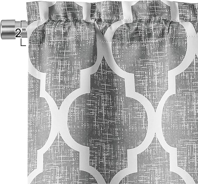Beauoop Lattice Blackout Window Valance Curtain Panels Thermal Insulated Noise Reduction Drapes for Kitchen Cafe Living Room Quatrefoil Window Treatment Sets Rod Pocket, 50W x 18L, Gray, 1 Panel