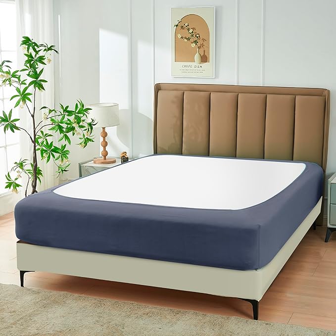 Biscaynebay Decorative Box Spring Cover King & Cal King Size, Dark Grey Luxurious Jersey Knitting Stretchy Wrap Around 4 Sides Bed Skirt for Home/Hotels, Easy Fit Wrinkle & Fade Free Machine Washable