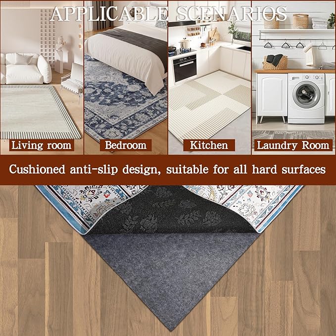 Rug Pad Waterproof Non-Slip 5x7 ft, 1/8" Thick Felt Cushion Pad for Area Rugs – Protects Hardwood, Tile & Laminate Floors – Keeps Rugs Flat & Secure