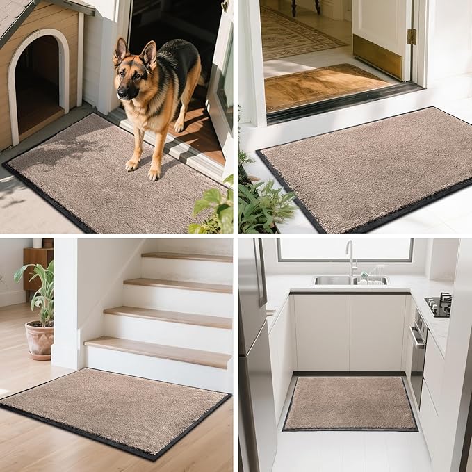 Mibao Dirt Trapper Door Mat for Indoor Outdoor, Waterproof All-Season, All-Weather Doormat, Heavy Duty Non-Slip Entrance Rug, Low Profile Absorbent Entrance Mat Carpet, 36" x 24", Beige