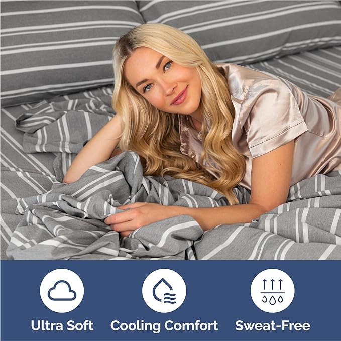 King 6 Piece Sheet Set - Cooling, Comfy & Breathable - Hotel Luxury Bedding, Includes Fitted Sheet for Women, Men, Kids & Teens - 1 Flat, 1 Fitted Sheet, 4 Pillowcases w/Deep Pockets - Grey Stripes