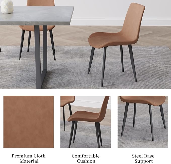 5 Piece Dining Table Set, 42.9 Inch Modern Kitchen Dining Table and Leather Dining Chairs for Kitchen Dining Room (Table + 4 Brown Chairs)