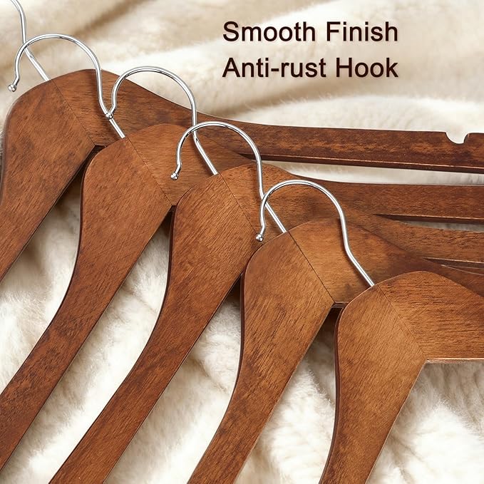 TOPIA HANGER Wooden Hangers 30 Pack, 0.28-inch Thick Slim Wood Clothes Hanger with Flat Design and Smooth Notches, Lightweight Space Saving Hangers for Shirt, Coat, Camisole (Walnut)-CT31WA
