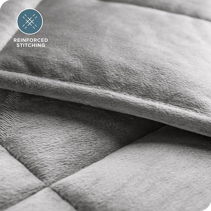 Bare Home Weighted Blanket Full or Queen Size 15lb (48"x72") for Adults - Minky Fleece - Premium Heavy Blanket Nontoxic Glass Beads (Light Grey, 48"x72")