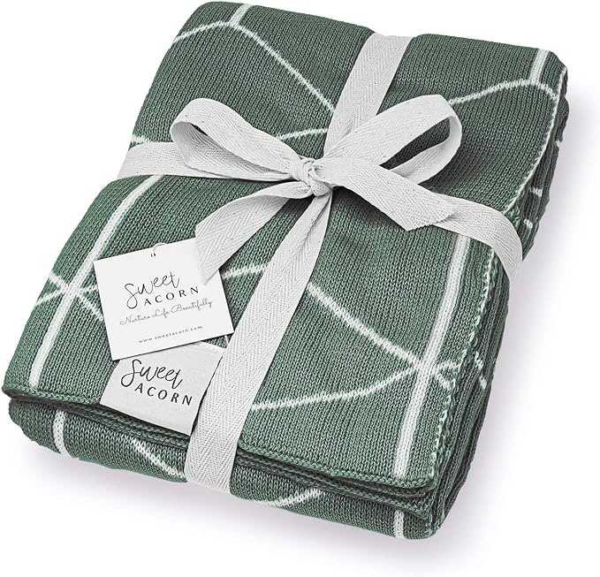 Knit Baby Blanket - Organic Cotton Baby & Toddler Receiving Blankets for Girls & Boys - Soft Knit Stroller/Throw Blankets - Geometric Pattern - Juniper Green