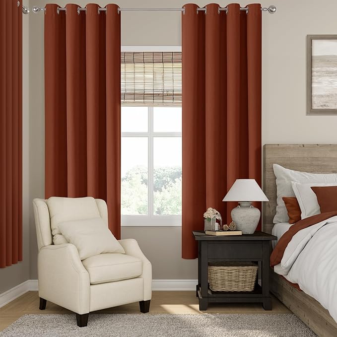 ChrisDowa 100% Blackout Terracotta Solid Curtains 72 Inches Long 2 Panels for Bedroom Living Room,Farmhouse Room Darkening Thermal Insulated Soundproof Grommet Top Window Treatment Drapes,52x72