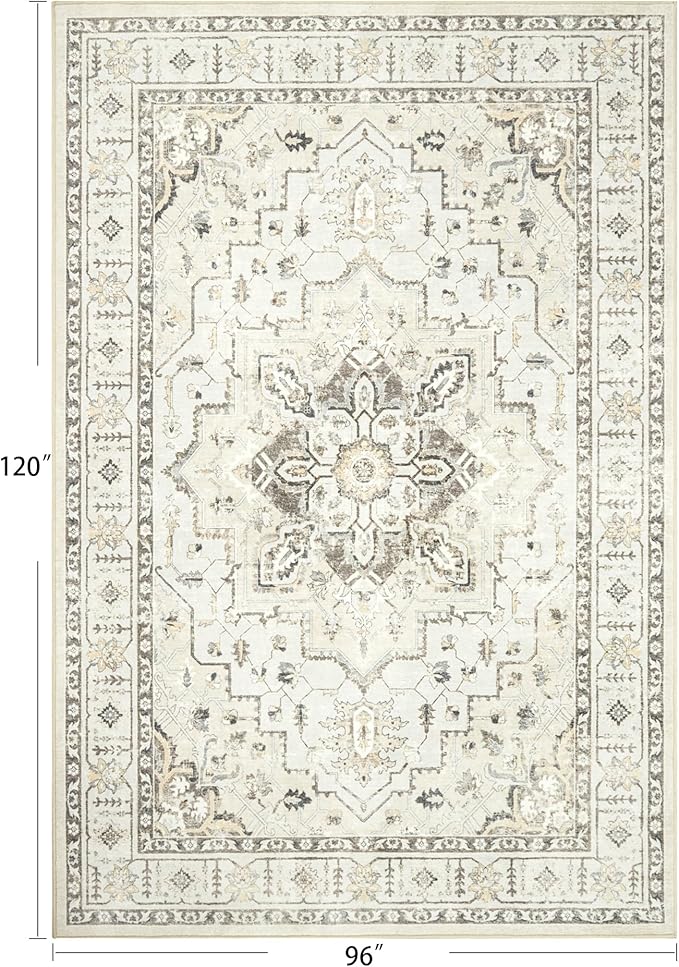 zesthome Area Rug 8x10,Ultra-Thin Washable Rugs for Living Room, Non-Slip Backing Area Rugs,Small Entryway Rug,Vintage Medallion Pattern Rugs (Beige,8'x10')