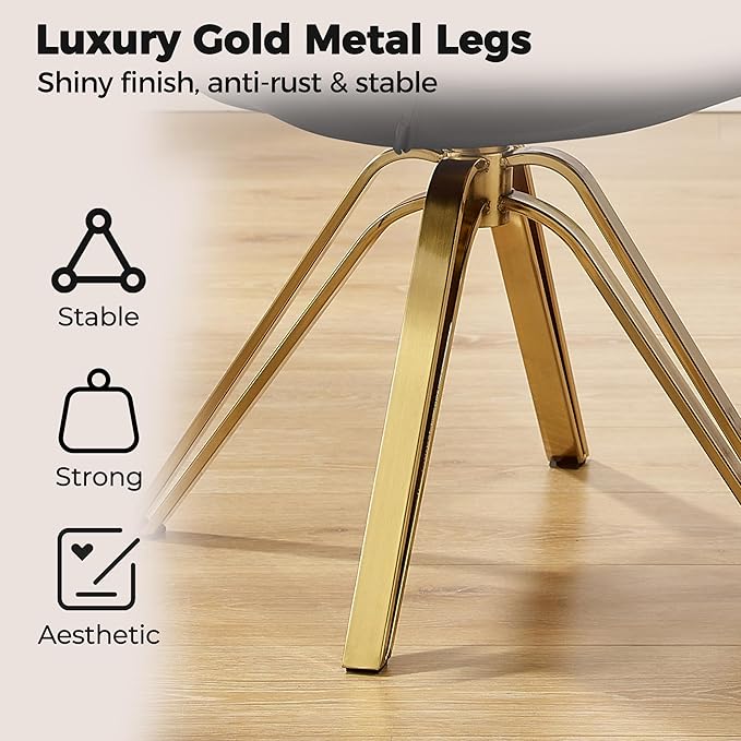 Zouron Swivel Accent Chair with Gold Metal Legs, Velvet Desk Chair Without Wheels for Living Room Bedroom Office, Black