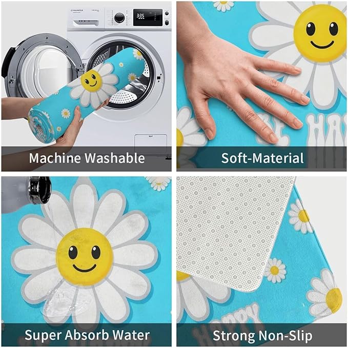 Cute be Happy Daisy Front Welcome Doormat, Anti Slip Floor Mat Dirty Resistant Floor Mat