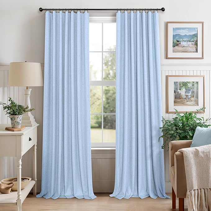 Pitalk Light Blue Curtains for Bedroom 63 Inch Length 2 Panels Linen Blackout Room Darkening Cold Heat Light Blocking Sky Baby Blue Curtains for Kids Room Girls Boys Nursery Breakfast Nook 52x63 Long