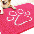 OLANLY Dog Door Mat for Muddy Paws 30x20, Paw Print Design, Absorbs Moisture and Dirt, Absorbent Non-Slip Washable Doormat, Quick Dry Chenille Mud Mat for Dogs, Entry Indoor Entryway Carpet, Hot Pink