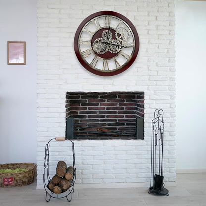 The B-Style Large Wall Clock 24 inch Moving Gear Wall Clock Oversized Vintage Farmhouse Wall Clocks for Living Room Decor Rustic Industrial Wood Clock (Walunt Wood and Bronze)