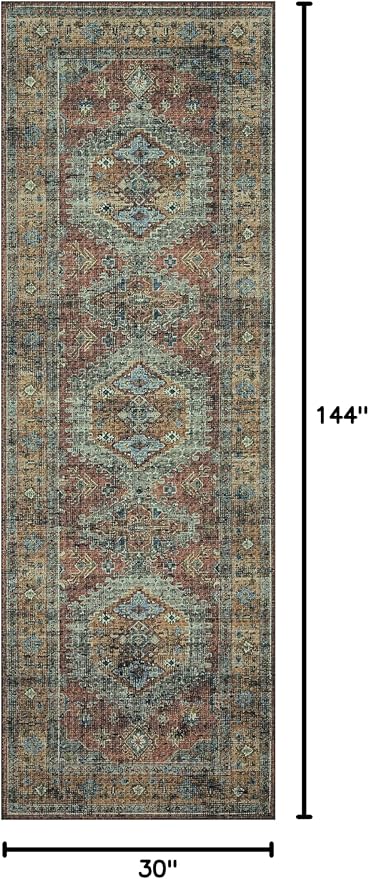 Loloi Skye Collection SKY-07 Terracotta/Sky 2'-6" x 12'-0" Runner Rug