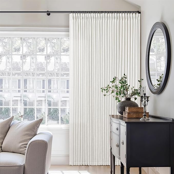 Pinch Pleated Linen 108 Inch Curtains 70 Inch Width for Living Room Divider Light Filtering Ivory Beige White Extra Wide Patio Curtains for Sliding Door Balcony Floor to Ceiling Picture Window 70x108