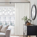 Beige White 70 Inch Wide Curtains 96 Inches Long for Living Room Light Filtering Semi Sheer Farmhouse Pleated Curtain with Hooks Rings for Patio Sliding Door Dining Room Large Window 1 Panel 70x96