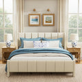Brafab King Boucle Upholstered Bed Frame with Wingback Headboard, Platform Bed with Wooden Slats, No Box Spring Needed, Easy Assembly, Beige (King (U.S. Standard))