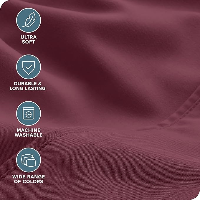 Bare Home Hotel Luxury Queen Sheet Set, Extra Soft - 6 Piece Set - Deep Pockets - Easy Fit - Cooling & Breathable - Wrinkle, Fade, Stain Resistant - Includes 4 Pillowcases (Queen, Burgundy)