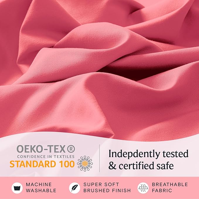 LuxClub 4 PC Sheet Set Bed Sheets Deep Pockets 16" Eco Friendly Wrinkle Free Cooling Machine Washable Hotel Bedding Silky Soft - Vermilion California King