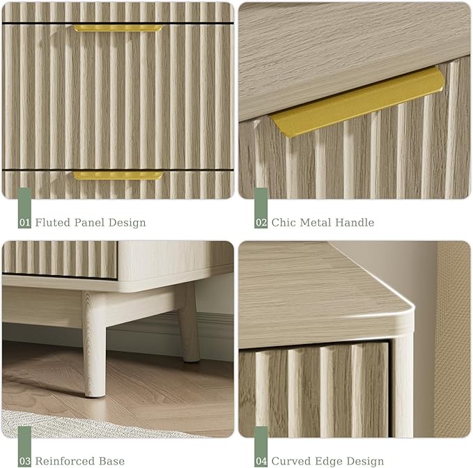 LYNSOM Fluted 8 Drawer Dresser for Bedroom, 55" Wide Modern Chest of Drawers with Curved Profile Design and Metal Handles, Wood Dresser TV Stand & Storage Organizer for Bedroom, Hallway, Beige