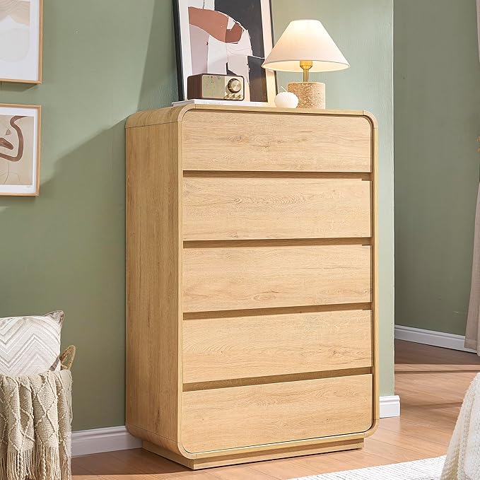 5 Drawer Dresser, Modern Dresser with Storage, Chest Drawers with Wood Grain Texture, Drawers Organizer for Bedroom, Living Room, Hallway, Natural.