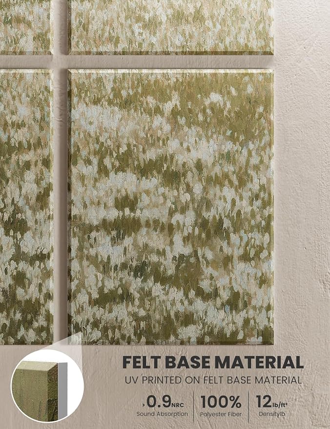 Wall Art Acoustic Panels,47''X31''Soundproof Wall Panels-8-Pack with 50 Adhesive Tabs, Panels for Living Room and Recording Studio, Offices-A Vast Summer Landscape