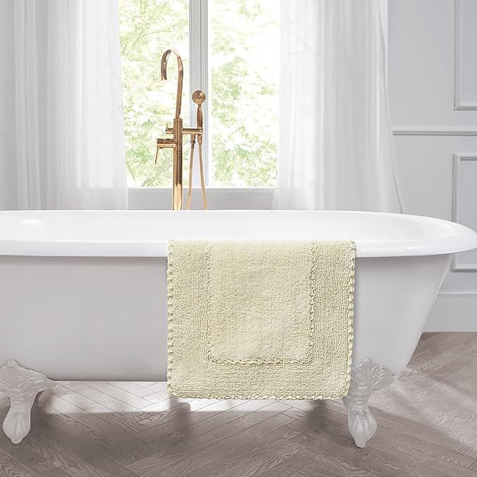 Laura Ashley Ruffle Border 100% Cotton Bath Rug, Yellow, 20"x 34"