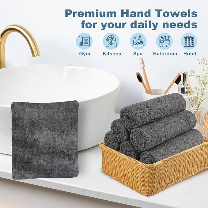 HOMEXCEL Microfiber Washcloths Towel Pack of 50, 12" x 12" Highly Absorbent and Soft Face Towels Wash Cloths for Bathroom, Gym, Hotel and Spa, Fast Drying Multi-Purpose Cleaning Cloth, Grey