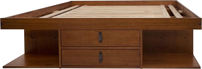 memomad Bali Storage Platform Bed with Drawers (Queen Size, Caramel Brown Wood)