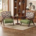 Mid Century Modern Accent Chair, Fabric Upholstered Lounge Arm Chair with Solid Wood Frame for Living Room, Bedroom, Office, Reading Corner (Feather Print, Set of 2)