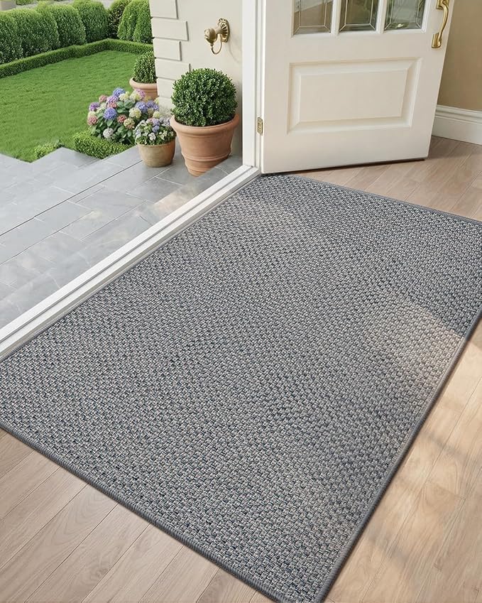 Color&Geometry Ultra-Thin Indoor Door Mat, 36"x56" Low-Profile Non-Slip Entryway Rug with Modern Geometric Texture, Washable Doormat for Indoor Entrance, Front Door, Light Grey (Rolled-up NO Creases)