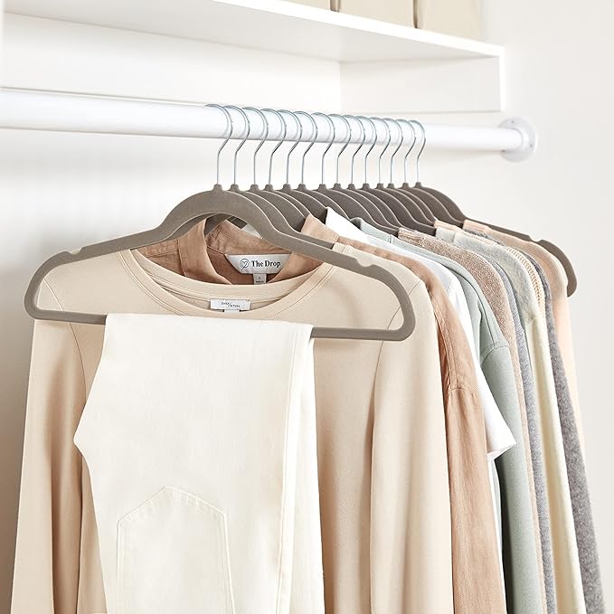 Amazon Basics Slim, Velvet, Non-Slip Suit Clothes Hangers, Gray/Silver - Pack of 50