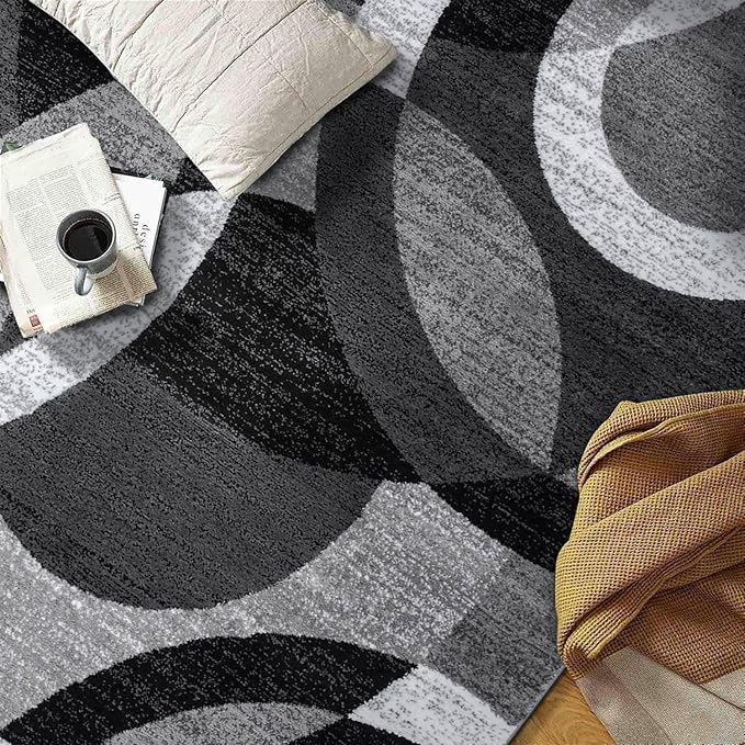 Rugshop Gray Modern Geometric Area Rug, Abstract Circles, High-Traffic, Non-Shedding, for Bedroom, Home Office and Small Living Room, 3'3" x 5'