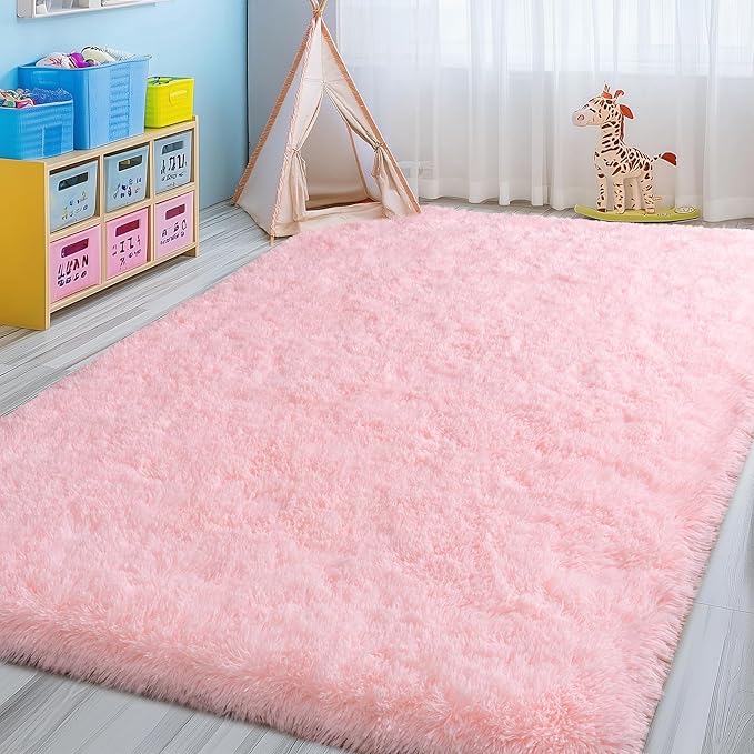 Large Rugs for Living Room 10x14 Pink Area Rug, Soft Fluffy Furry Plush Carpet for Bedroom Girls Kids Room, Non-Slip Indoor Floor Rug, Big Shag Throw Rug for Home Decor