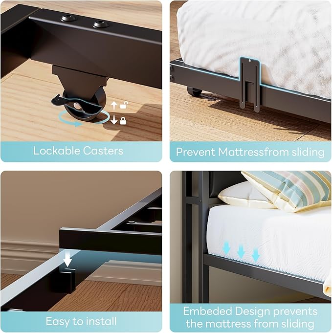 LIKIMIO Daybed with Trundle, Twin Corner Bed Fram with Bedside Storage,Sofa Day Bed for Living Room, Bedroom and Guest Room,Black
