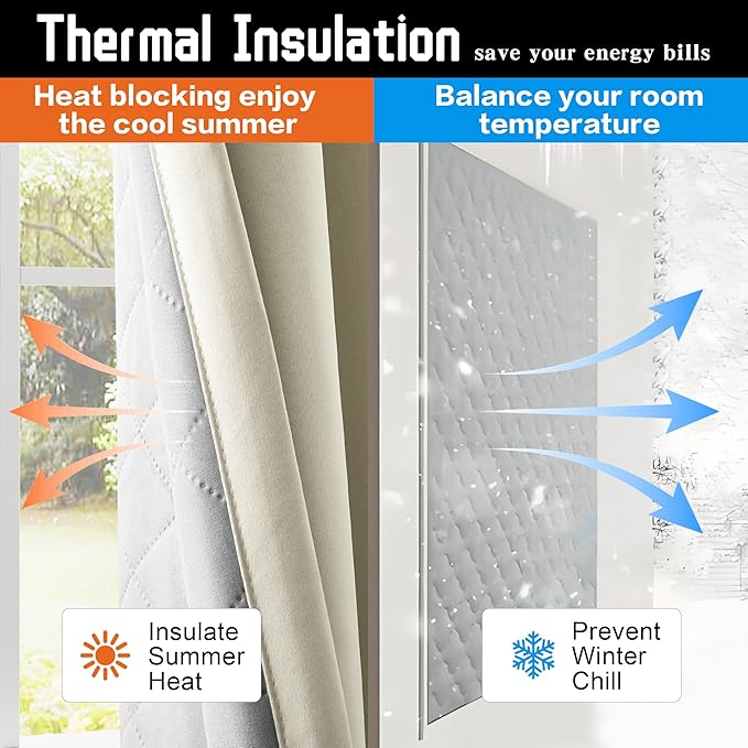 Beige 3-in-1 Layers Noise Reducing Curtains for Bedroom Light Blocking Blackout Curtains Thermal Insulation Privacy Drapes for Living Room (1 Panel, Beige, 50" x 96")