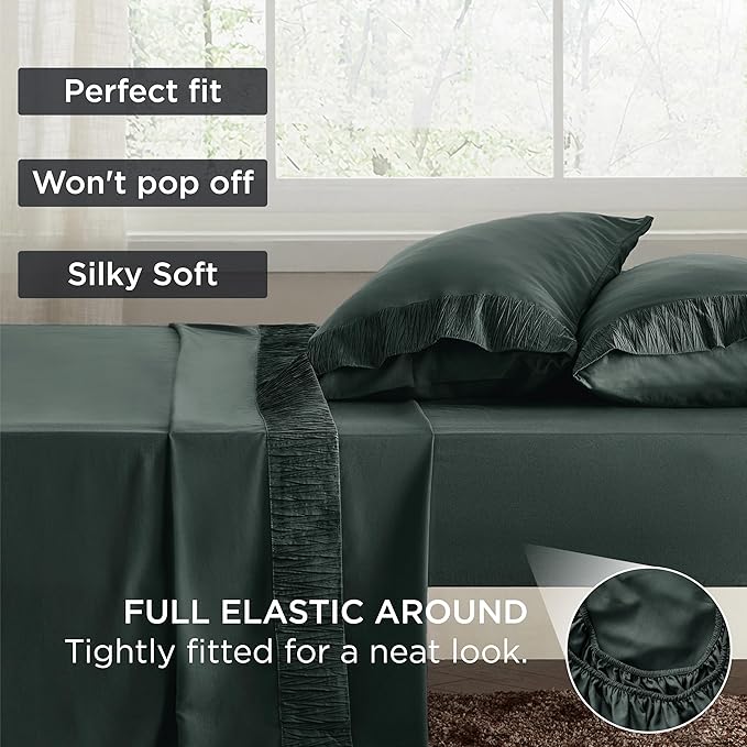 Bedsure Queen Sheet Set - 4 Pieces Soft Queen Size Sheets - Breathable & Cooling - Hotel Luxury - Easy Care Polyester Microfiber Bedding for Women, Men, Forest Green