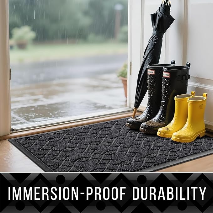 Yimobra Large Door Mat 47x24, All-Season Waterproof Doormat Outdoor Entrance, Heavy Duty Non-Slip Outside Door Mat for Garage Patio Proch Entryway Indoor, Easy Clean, Black Gray
