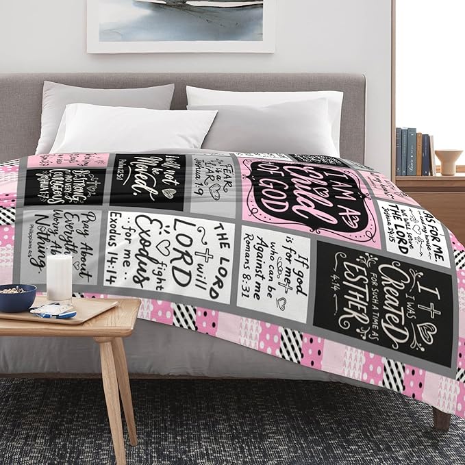 Christian Gift for Women, Inspirational Throw Blanket for Couch, Soft Lightweight Flannel Blanket, 50"x 60" Thoughts and Prayers Blankets for Bedroom Sofa Living Room Decoration